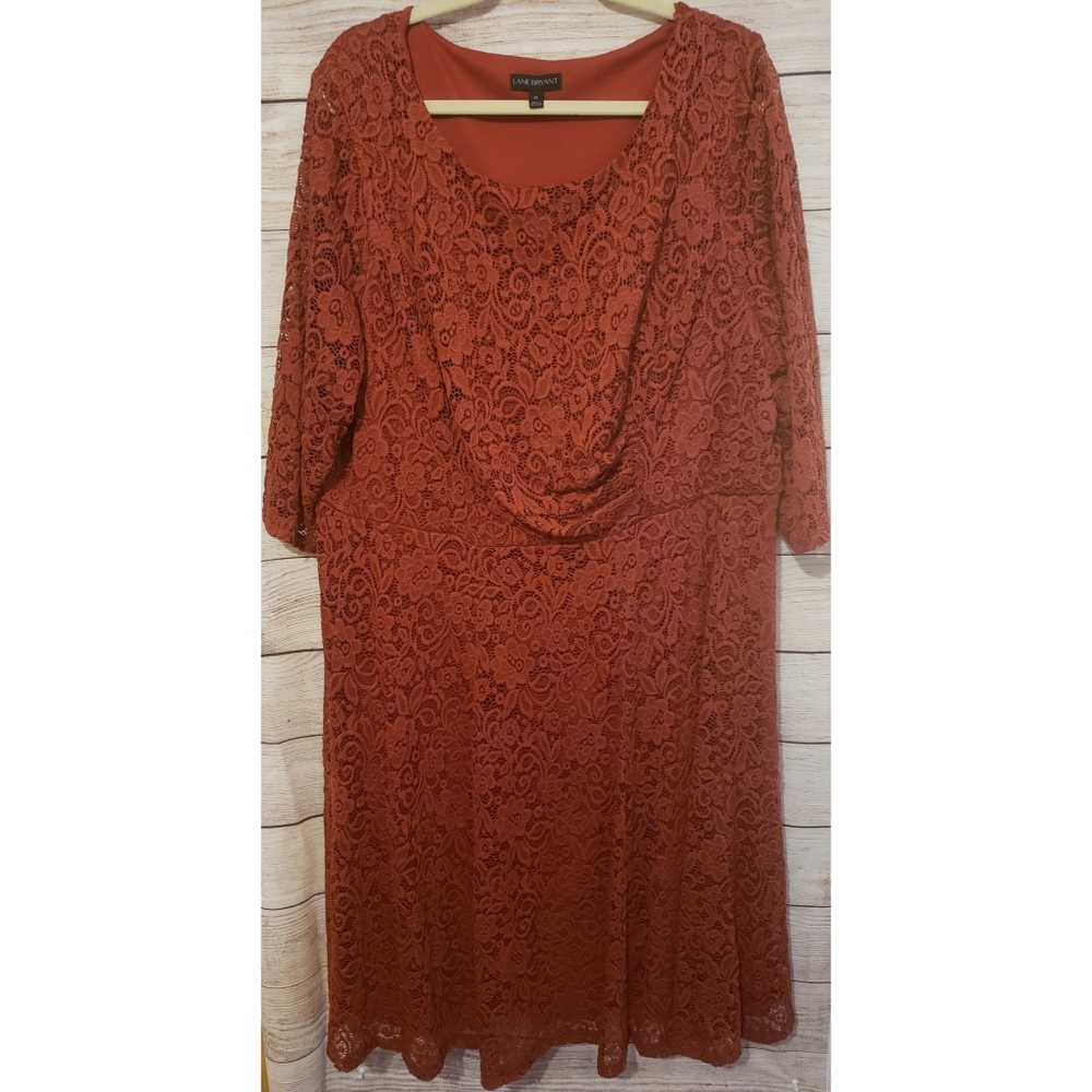 Lane Bryant Rust Colored Floral Lace Dress Size 22